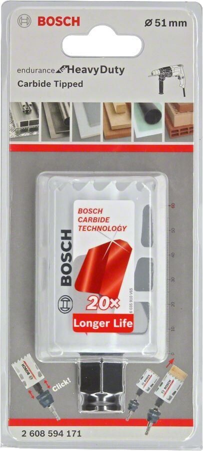 Bosch - Endurance Serisi Zorlu Malzemeler için Carbide Delik Açma Testeresi (Panç) 51 mm