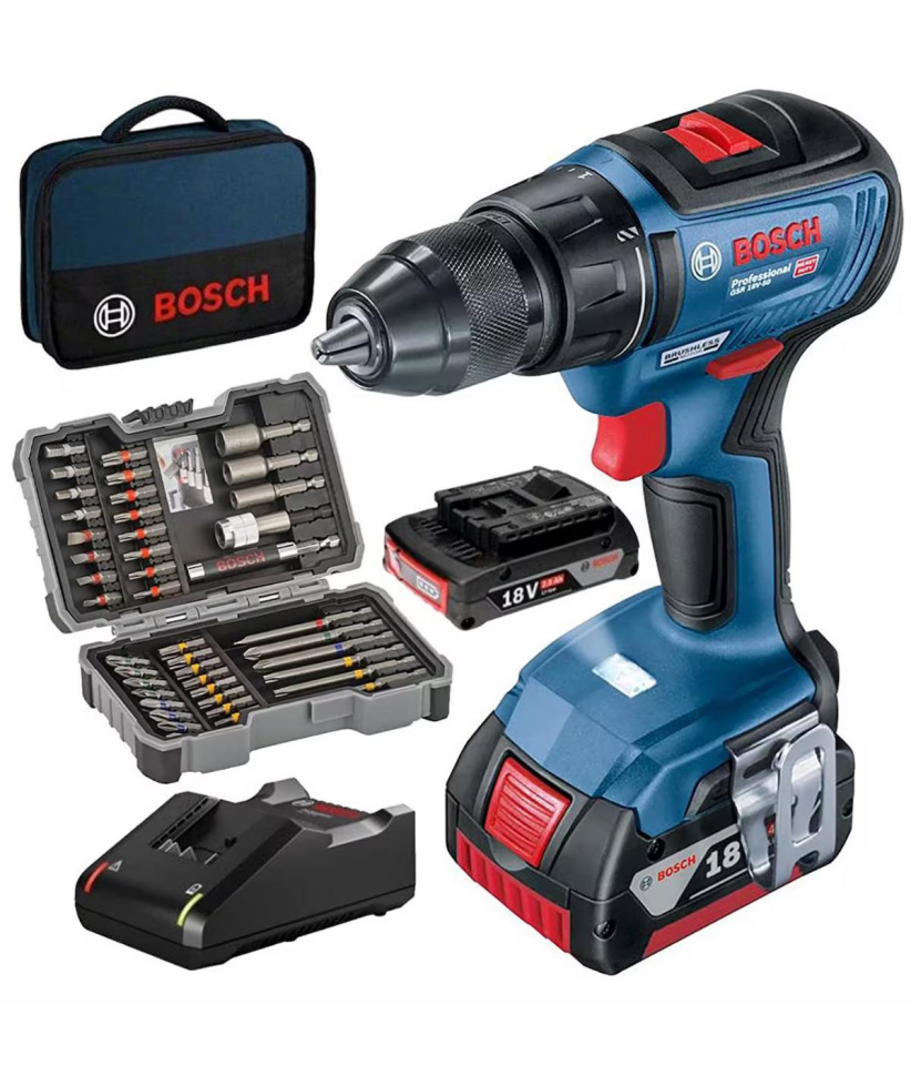 Bosch Professional GSR 18V-50 Akülü Vidalama 2Ah - 43 Parça Set