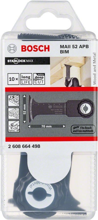 Bosch - Starlock Max - MAII 52 APB - BIM Ahşap ve Metal İçin Daldırmalı Testere Bıçağı 10'lu