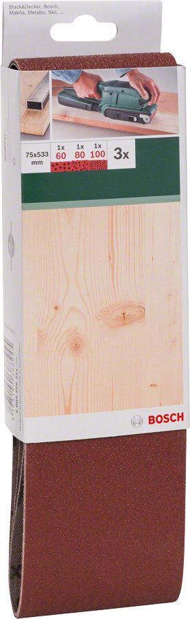 Bosch - Tank Zımpara Kağıdı 3'lü Set, 75 x 533 mm 60/80/100 Kum