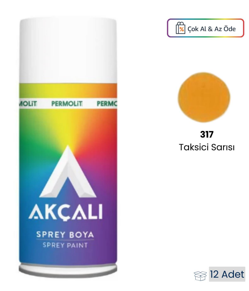 Akçalı Sprey Boya 317 Taksi Sarısı 400 ml. (12 Adet)