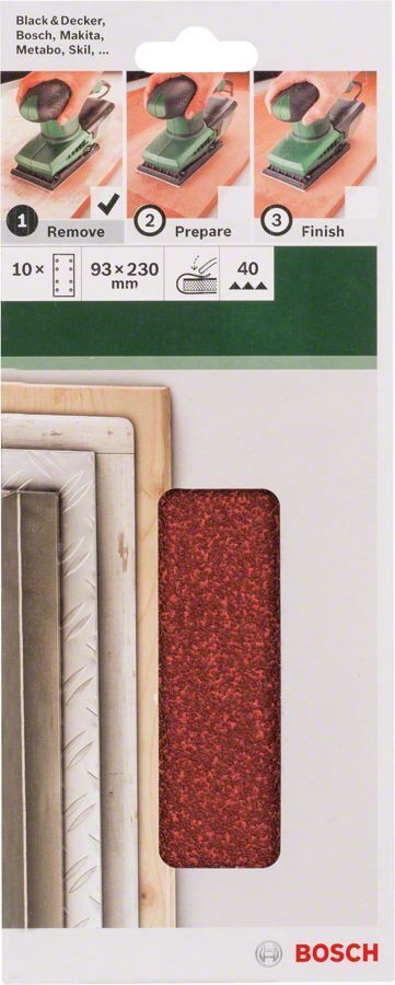 Bosch - Titreşimli Zımpara Kağıdı 10'lu, 93 x 230 mm 40 Kum 8 Delik