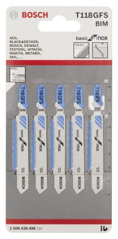 Bosch - Ekonomik Seri Inox (Paslanmaz Çelik) İçin T 118 GFS Dekupaj Testeresi Bıçağı - 5'Li Paket
