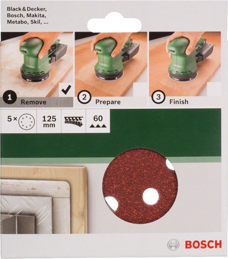 Bosch - Eksantirik Zımpara Kağıdı 5'li, 125 mm 60 Kum 8 Delik