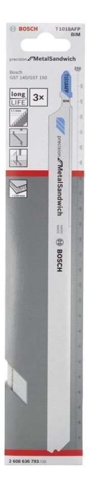 Bosch - Hassas Kesim Serisi Metal-Sandviç İçin T 1018 AFP Dekupaj Testere Bıçağı - 3'Lü Paket