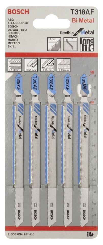 Bosch - Kırılmaya Karşı Dayanıklı Seri Metal İçin T 318 AF Dekupaj Testeresi Bıçağı - 5'Li Paket