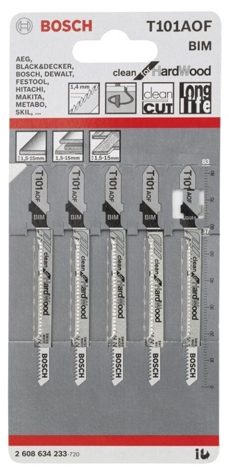 Bosch - Temiz Kesim Serisi Sert Ahşap İçin T 101 AOF Dekupaj Testeresi Bıçağı - 5'Li Paket