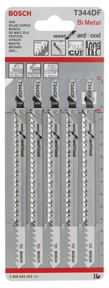 Bosch - Hızlı Kesim Serisi Sert Ahşap İçin T 344 DF Dekupaj Testeresi Bıçağı - 5'Li Paket