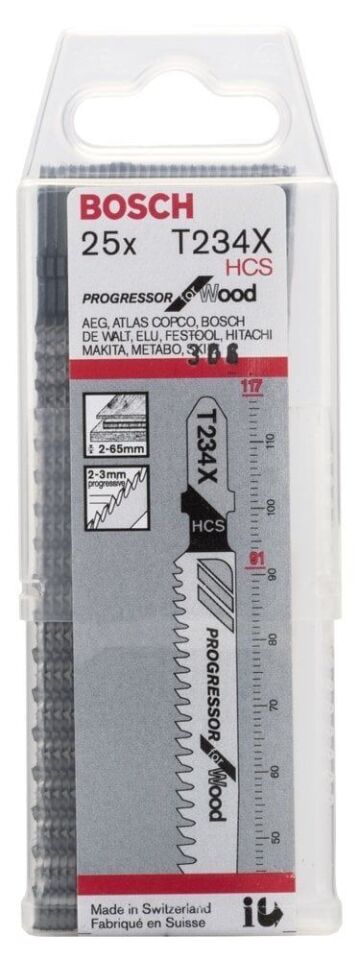 Bosch - Kademeli Artan Dişli Serisi Ahşap İçin T 234 X Dekupaj Testeresi Bıçağı - 25'Li Paket