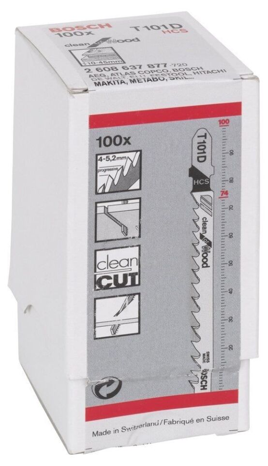 Bosch - Temiz Kesim Serisi Ahşap İçin T 101 D Dekupaj Testeresi Bıçağı - 100'Lü Paket