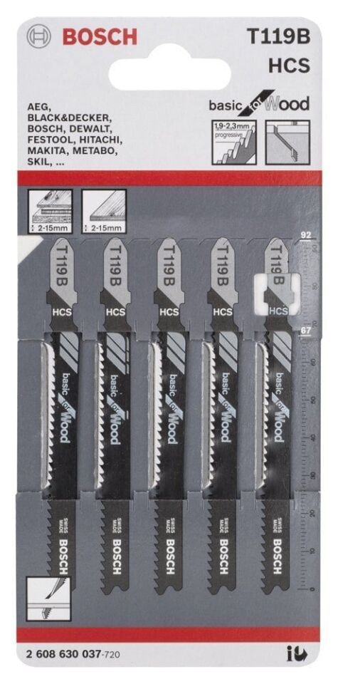 Bosch - Ekonomik Seri Ahşap İçin T 119 B Dekupaj Testeresi Bıçağı - 5'Li Paket
