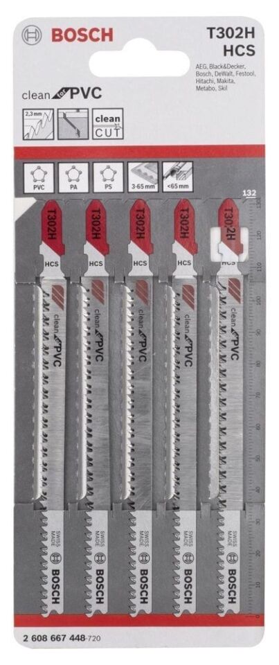 Bosch - Temiz Kesim Serisi PVC İçin T 302 H Dekupaj Testeresi Bıçağı - 5'Li Paket
