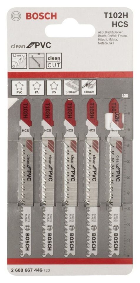 Bosch - Temiz Kesim Serisi PVC İçin T 102 H Dekupaj Testeresi Bıçağı - 5'Li Paket