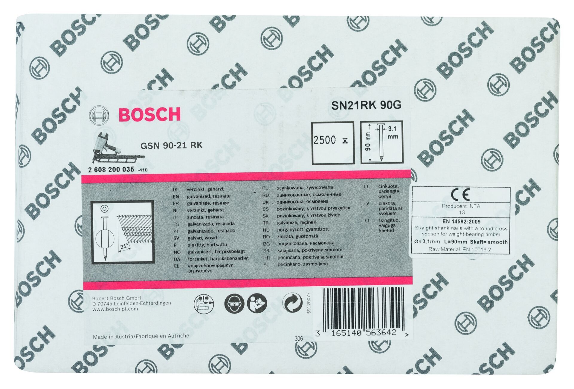 Bosch - GSN 90-21DK Çivi  90mm 2500lü Düz ÇinkoK