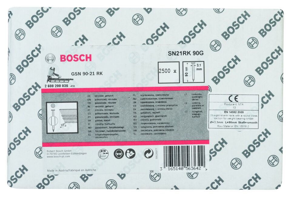 Bosch - GSN 90-21DK Çivi  90mm 2500lü Düz ÇinkoK