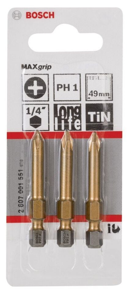 Bosch - Max Grip Serisi Vidalama Ucu PH1*49 mm 3'lü