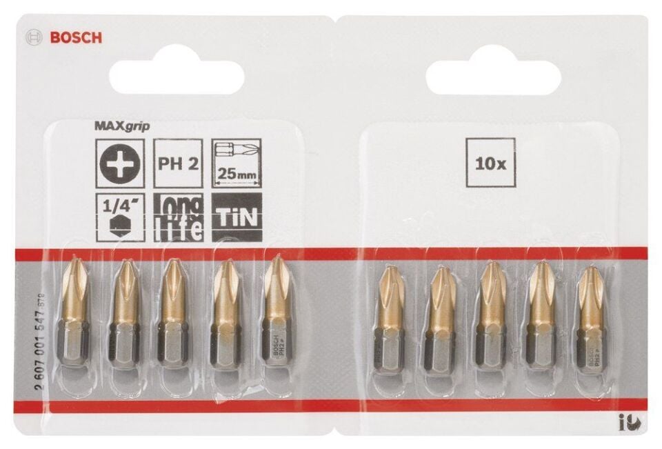 Bosch - Max Grip Serisi Vidalama Ucu PH2*25 mm 10'lu