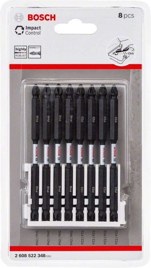 Bosch - Impact Control Serisi Çift Taraflı Vidalama Ucu 8'li PH2x4 /PZ2x4 *110mm