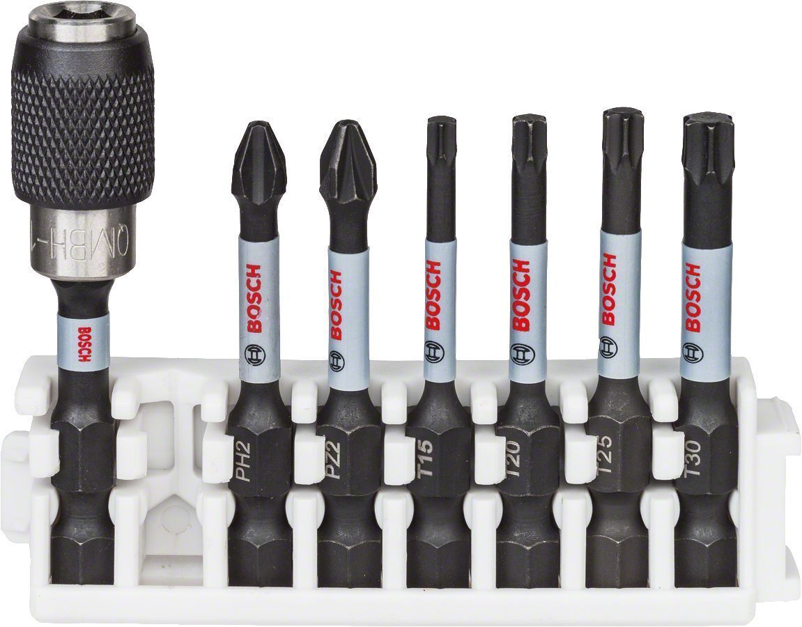 Bosch - Impact Control Serisi Vidalama Ucu 8'li PH2/PZ2/T15/T20/T25/T30 *50mm + Hızlı Uç Değiştirme Mandrenli Universal Tutucu