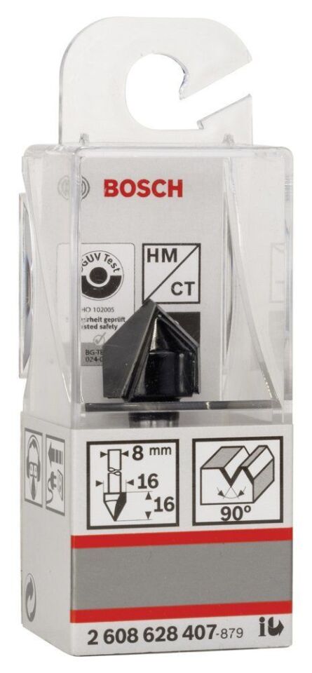 Bosch - Standard Seri Ahşap İçin Çift Oluklu Sert Metal V-Kanal Freze 8*16*45 mm